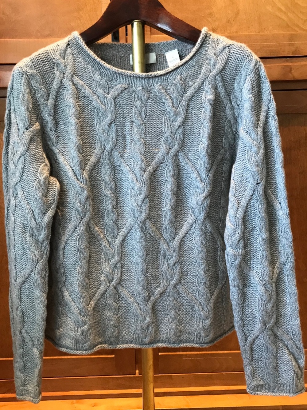 100% CASHMERE QUIET LUXURY J. JILL GRAY CABLE KNIT SWEATER